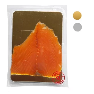Plaque à saumon dorée et argentée